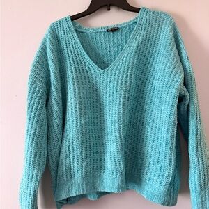 Express blue chenille v neck sweater